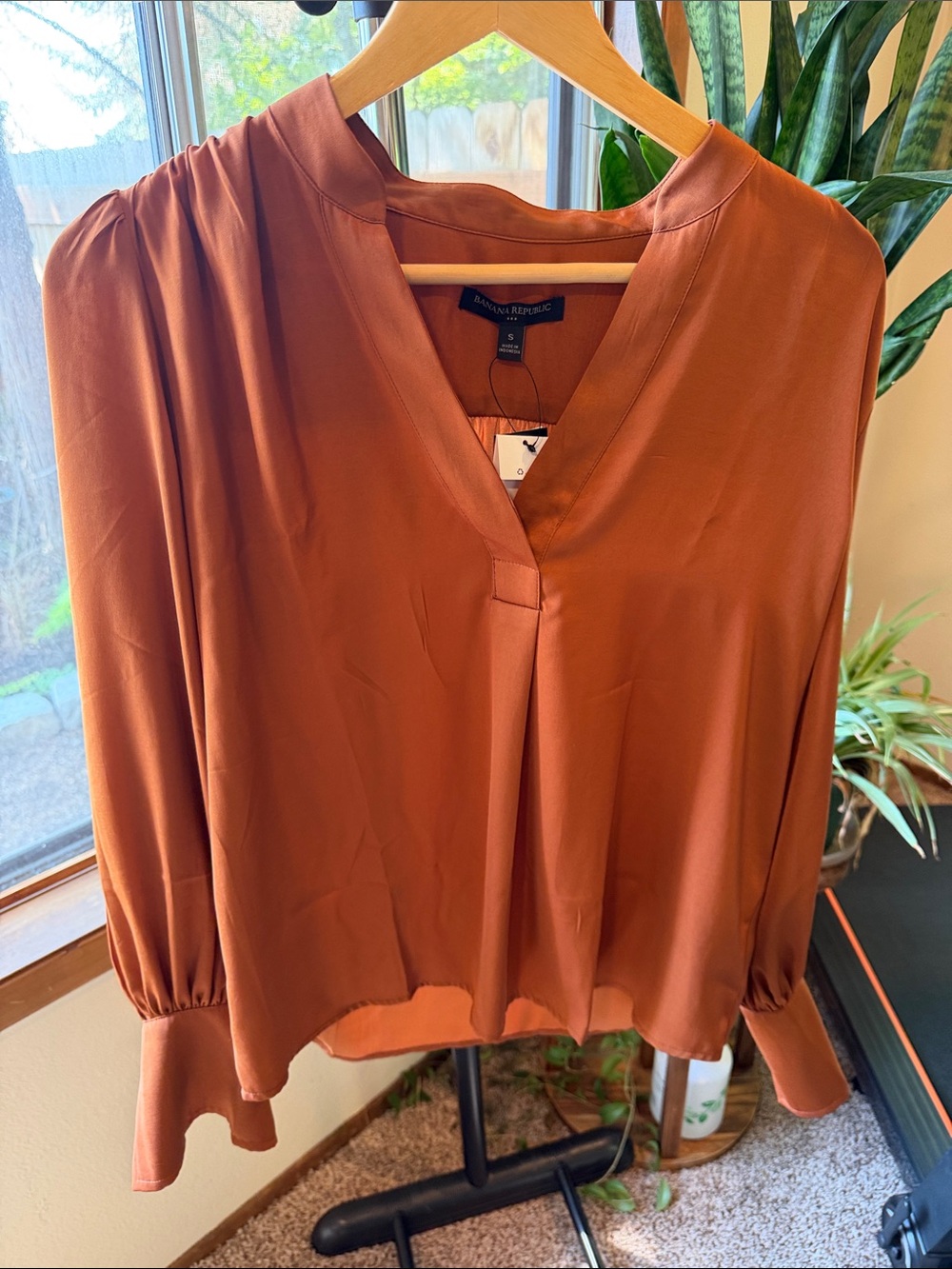 Banana Republic Copper Long-Sleeve V-Neck Blouse